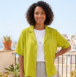 Lime Green Women's Blouse Button-Up Top